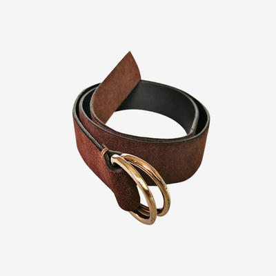 Women's Double Ring Alloy brown genuine Leather Belt